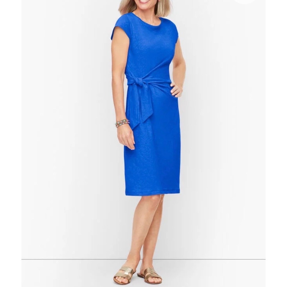 Talbots Blue Slub Knit Side Tie Sheath Dress Women's PS Petite Small  NWT